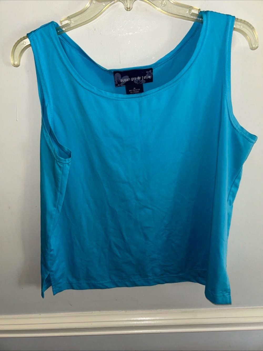 Susan Graver Bright Aqua Sleeveless Scoop Neck Tank